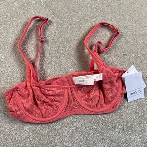 Auden Bra Lace Unlined Scoop‎ Balconette Underwire 32A NWT Coral Pink